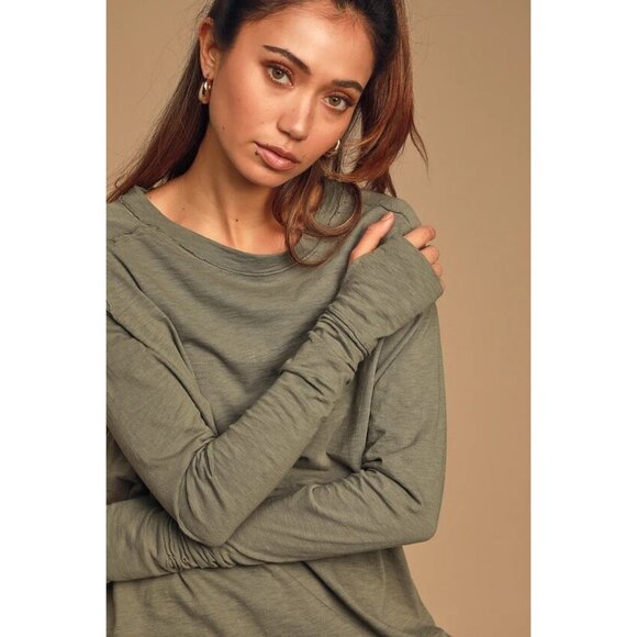 WE THE FREE Arden Tee Sz XS Sage Green Raglan Sleeve Oversized Slub Knit Cotton - Picture 10 of 12